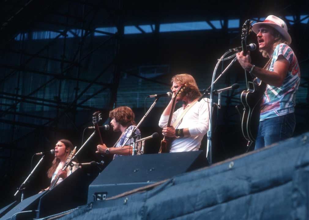 The Eagles perfom in an outdoor concert.