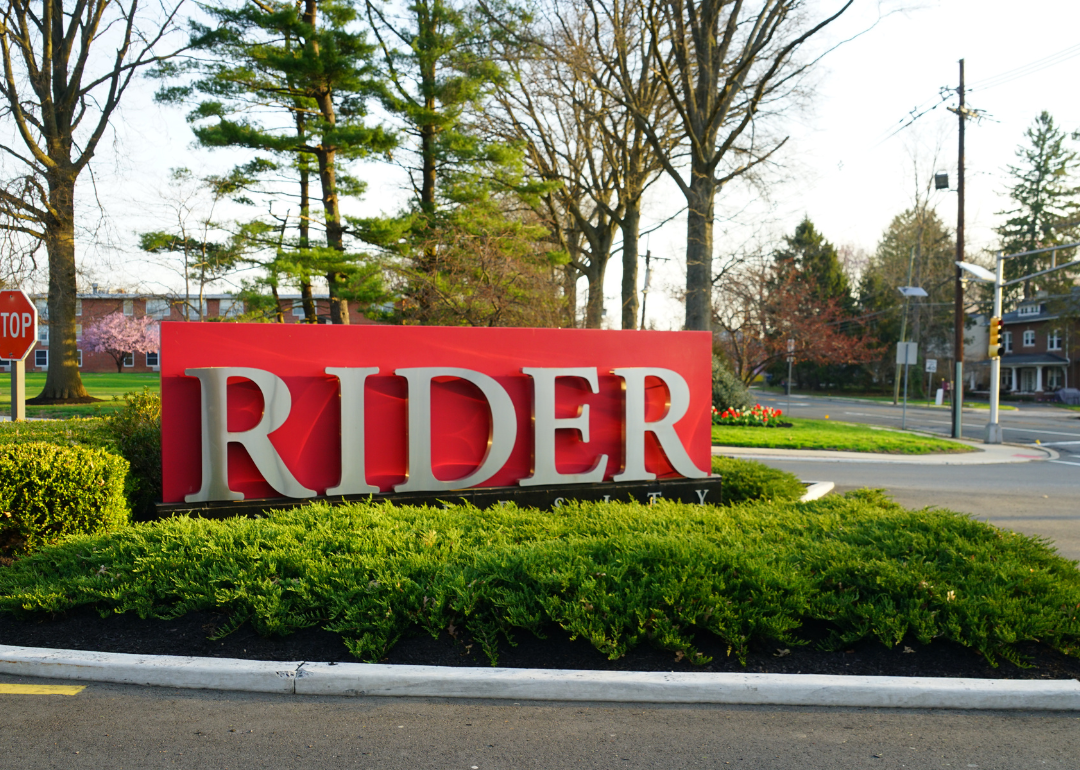 The campus entrance sign at Rider University.