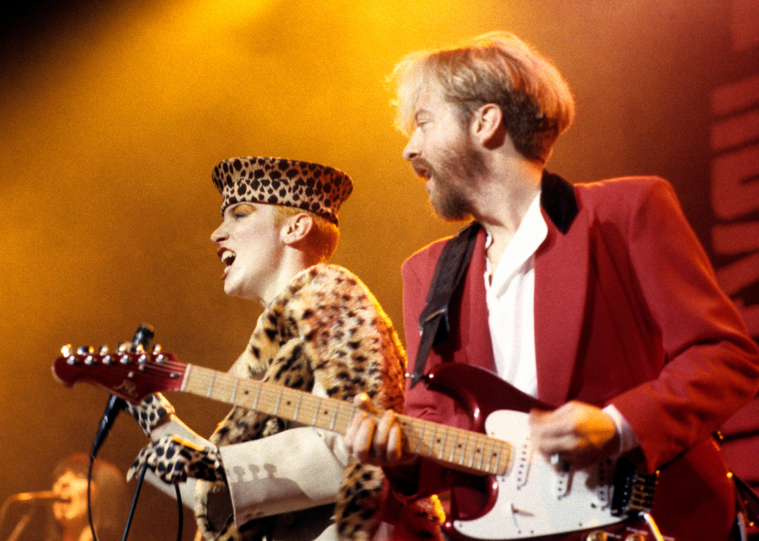 Dave Stewart and Annie Lennox performing in 1983.
