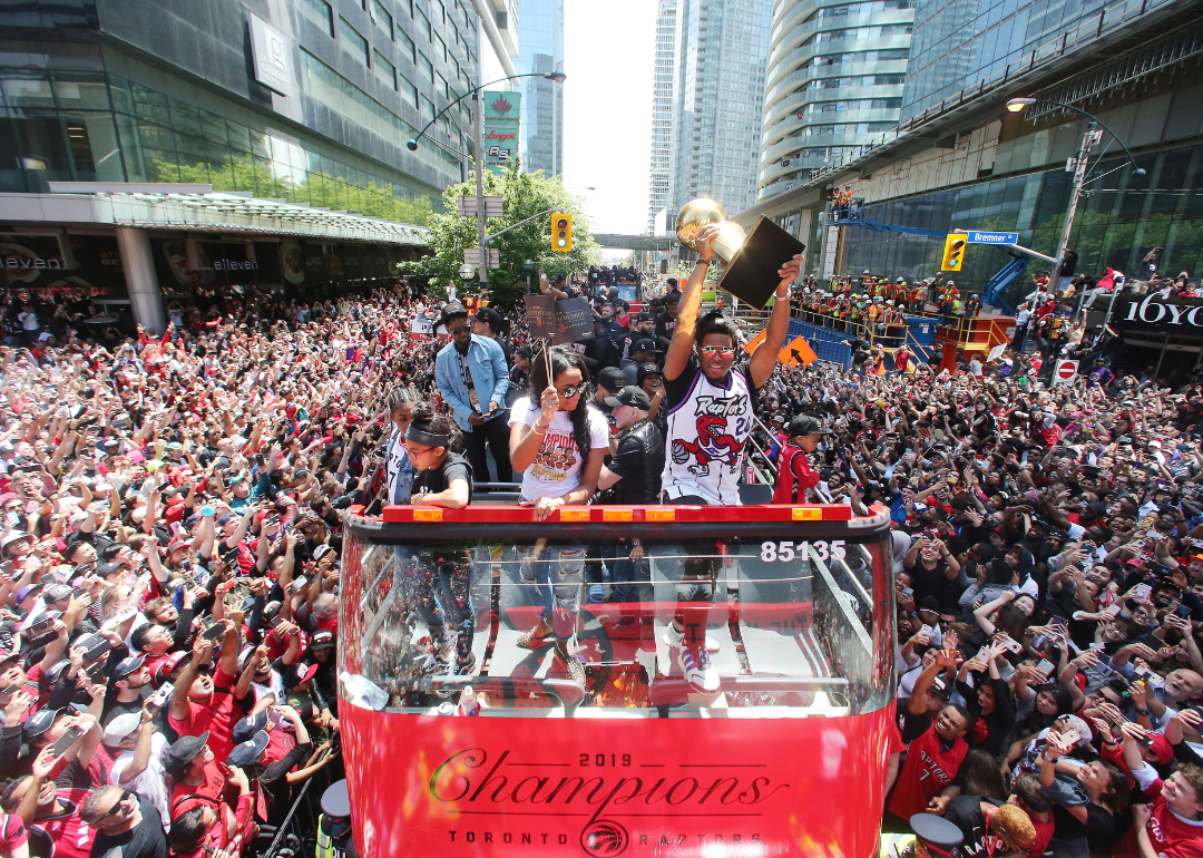 The Toronto Raptors holding their victory parade after beating the Golden State Warriors in the NBA Finals.
