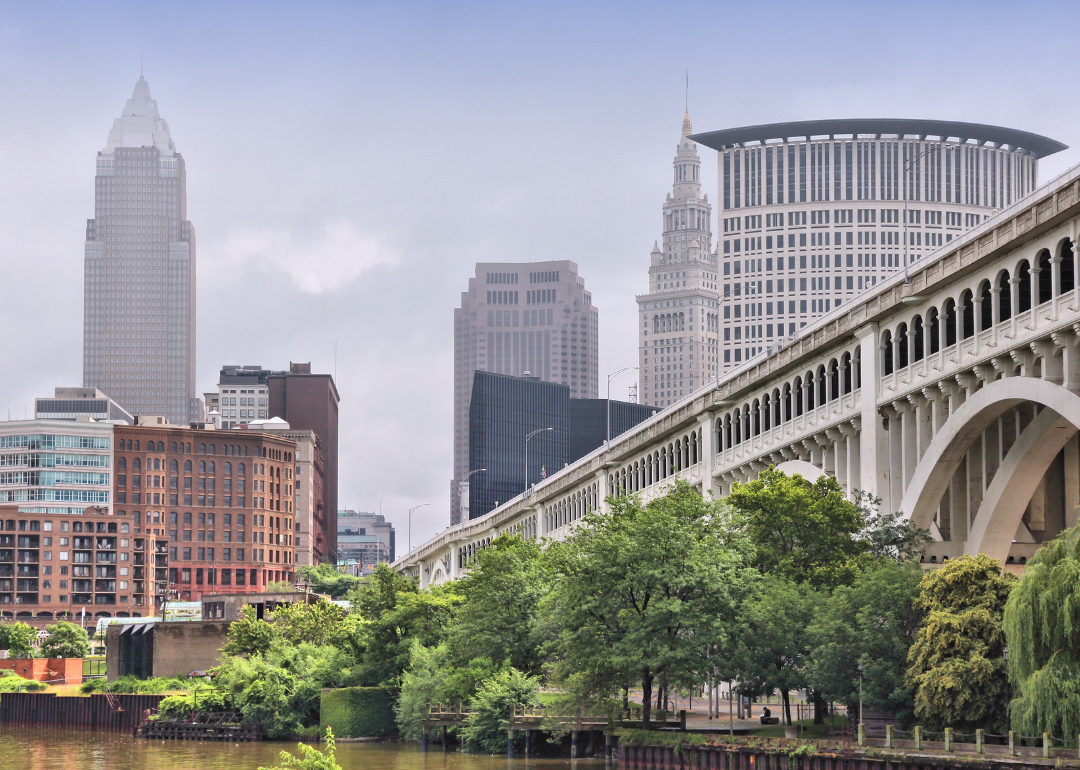 Cleveland as seen at a distance on a cloudy day.