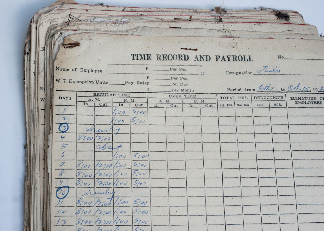 An old stack of payroll records.