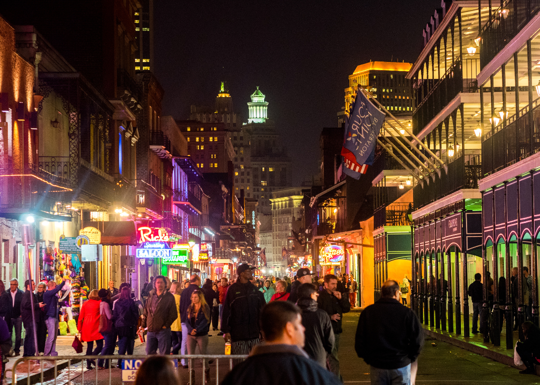 The crowd on Bourbon Steet in New Orleans, Louisiana.