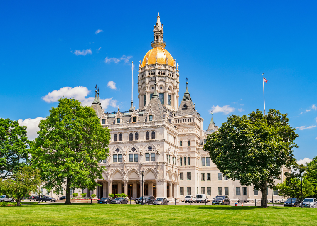 The Connecticut State Capitol on a sunny day in Hartford.