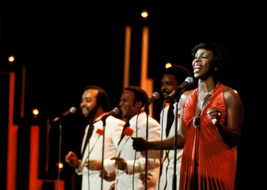 Gladys Knight and the Pips perform onstage in the 1970s.