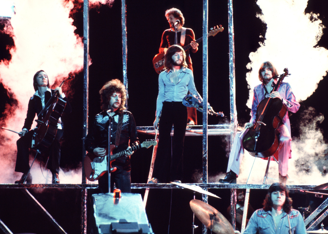 Electric Light Orchestra performing on stage in 1975.