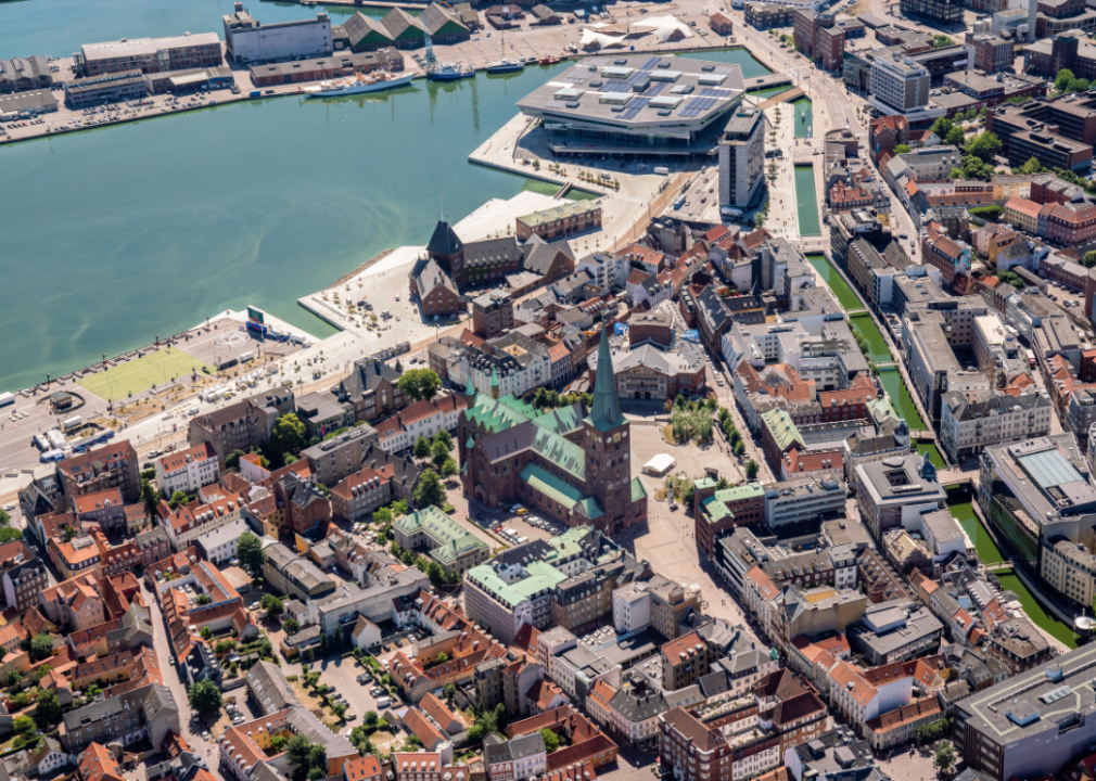 Aerial view of the center of Aarhus, Denmark