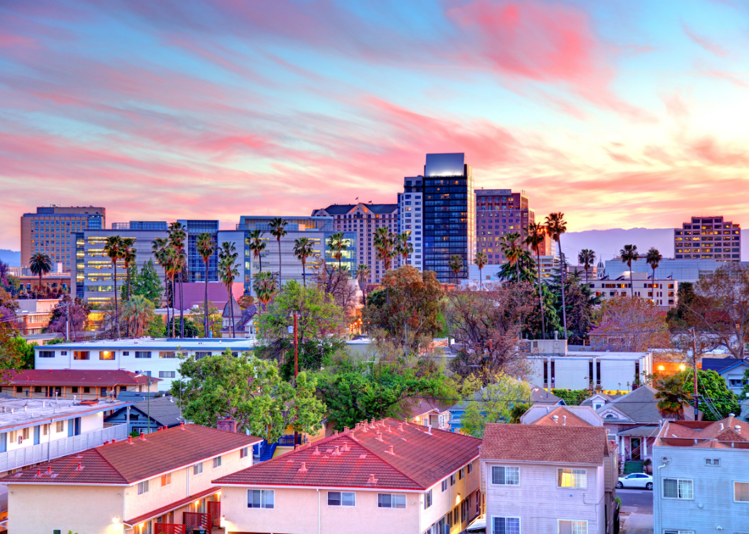 Buildings in San Jose at sunset. 