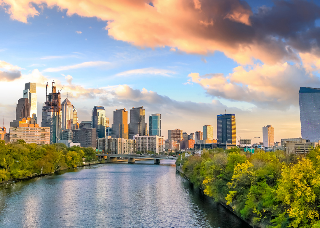 The Philadelphia skyline on a sunny day.