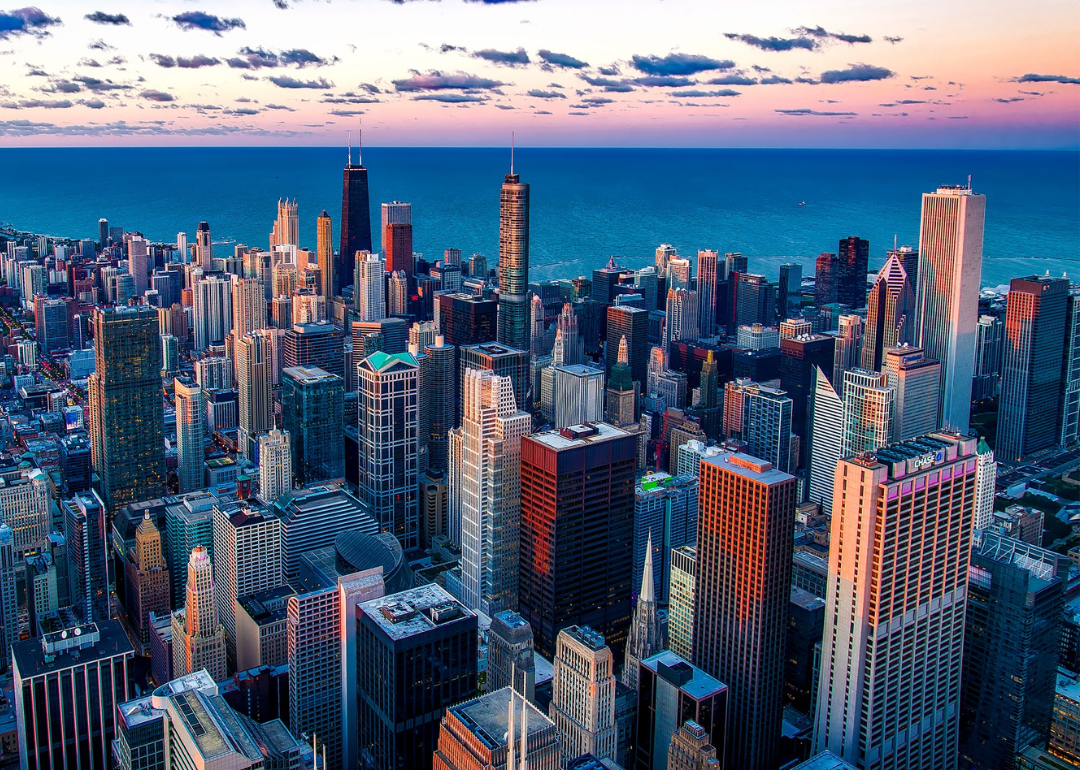 An aerial view of downtown Chicago's skyline.