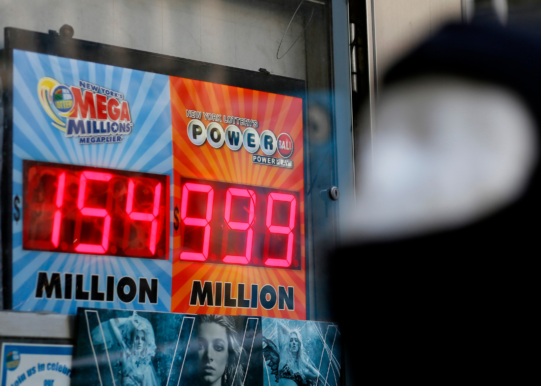 Powerball and Mega Millions advertisements displayed in New York City.