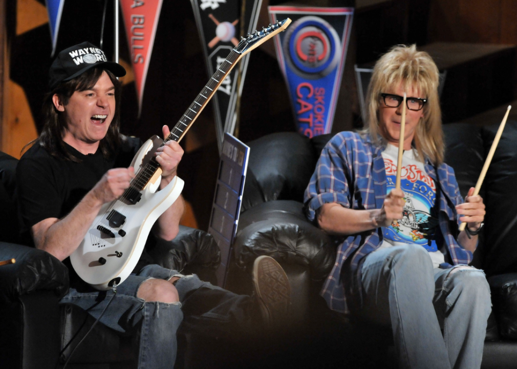 Mike Myers (L) and Dana Carvey in a Wayne's World sketch