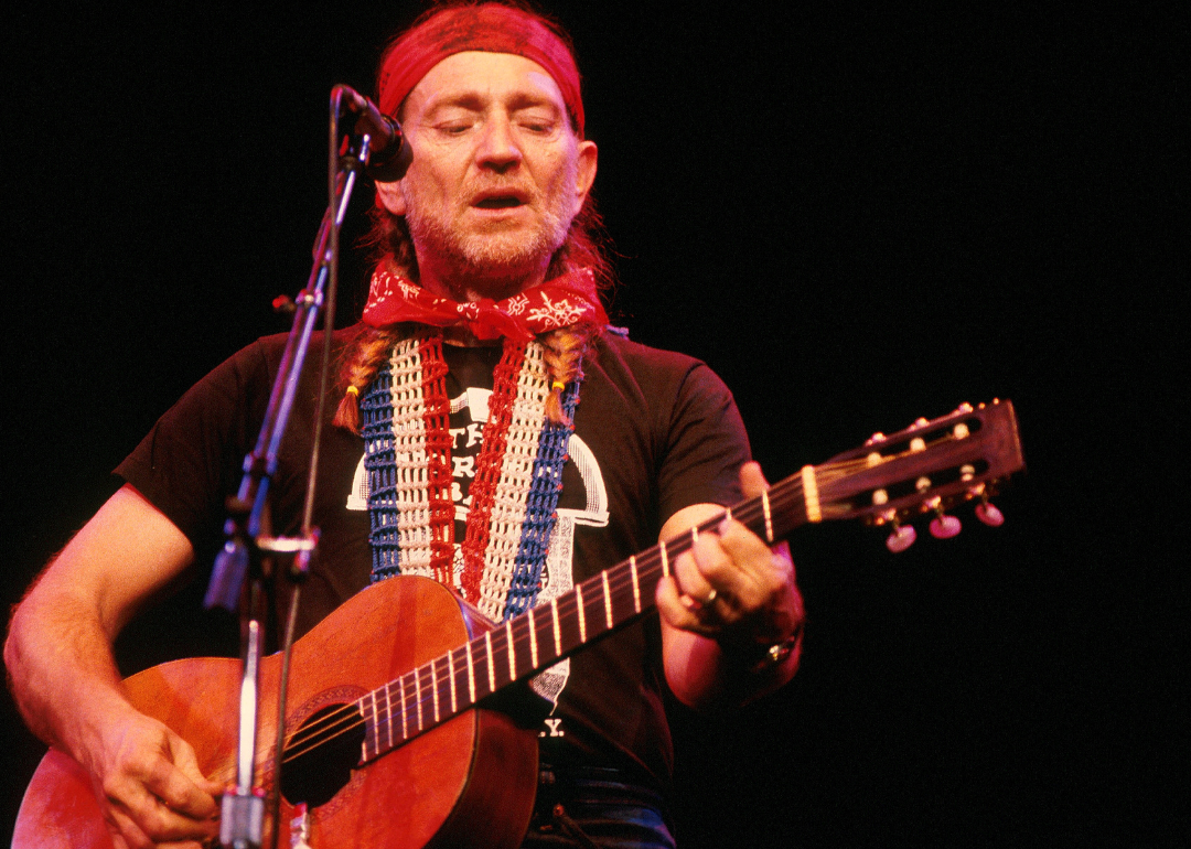 Willie Nelson performing on stage in New York in 1979.