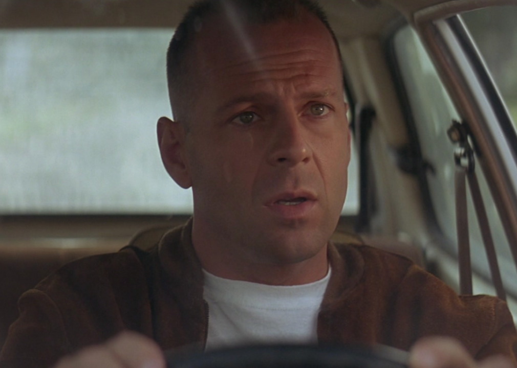 Bruce Willis in driving a car in Pulp Fiction
