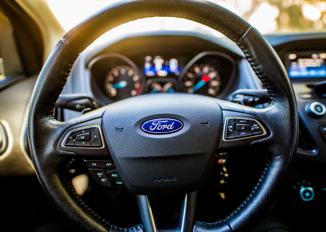 A black Ford steering wheel.