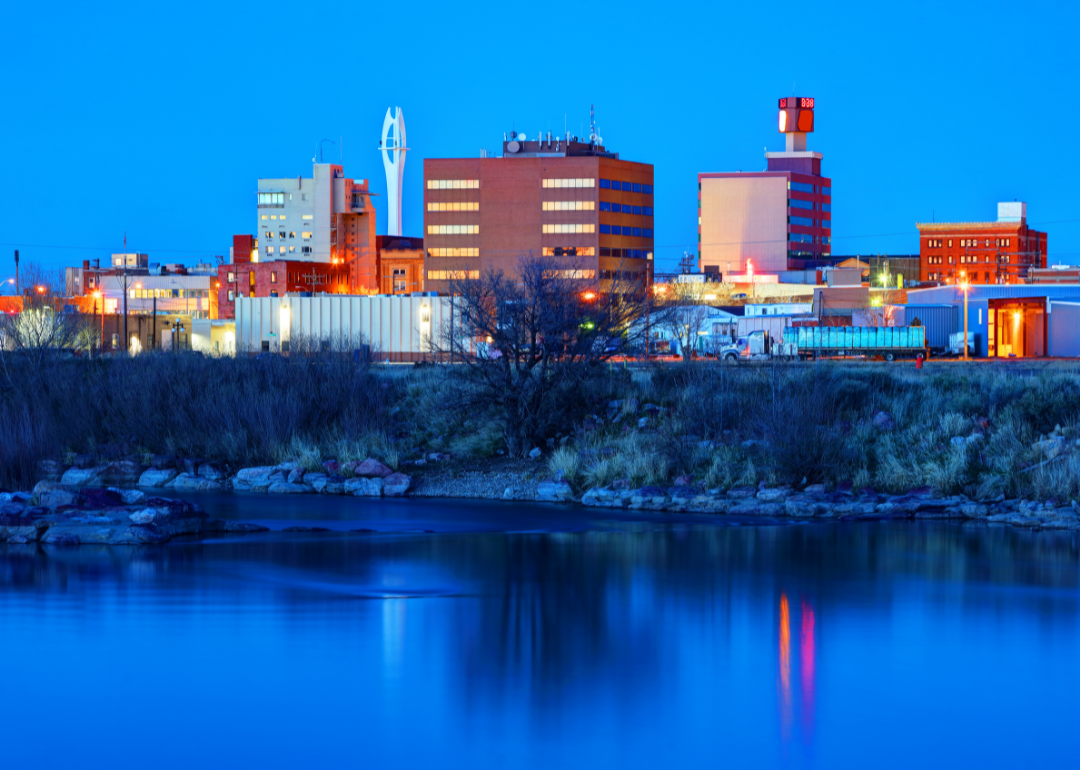 Buildings in Casper as seen at night.