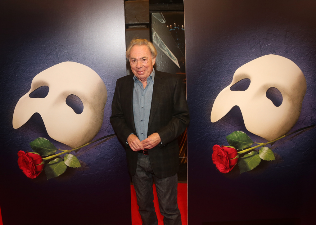 Andrew Lloyd Webber posing at the re-opening night of 'Phantom Of The Opera' on Broadway at The Majestic Theatre