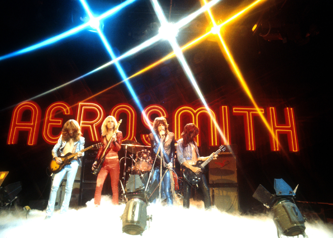 Brad Whitford, Tom Hamilton, Joey Kramer (drums), Steven Tyler, and Joe Perry of Aerosmith on "Midnight Special" in Burbank, California in June 1974.