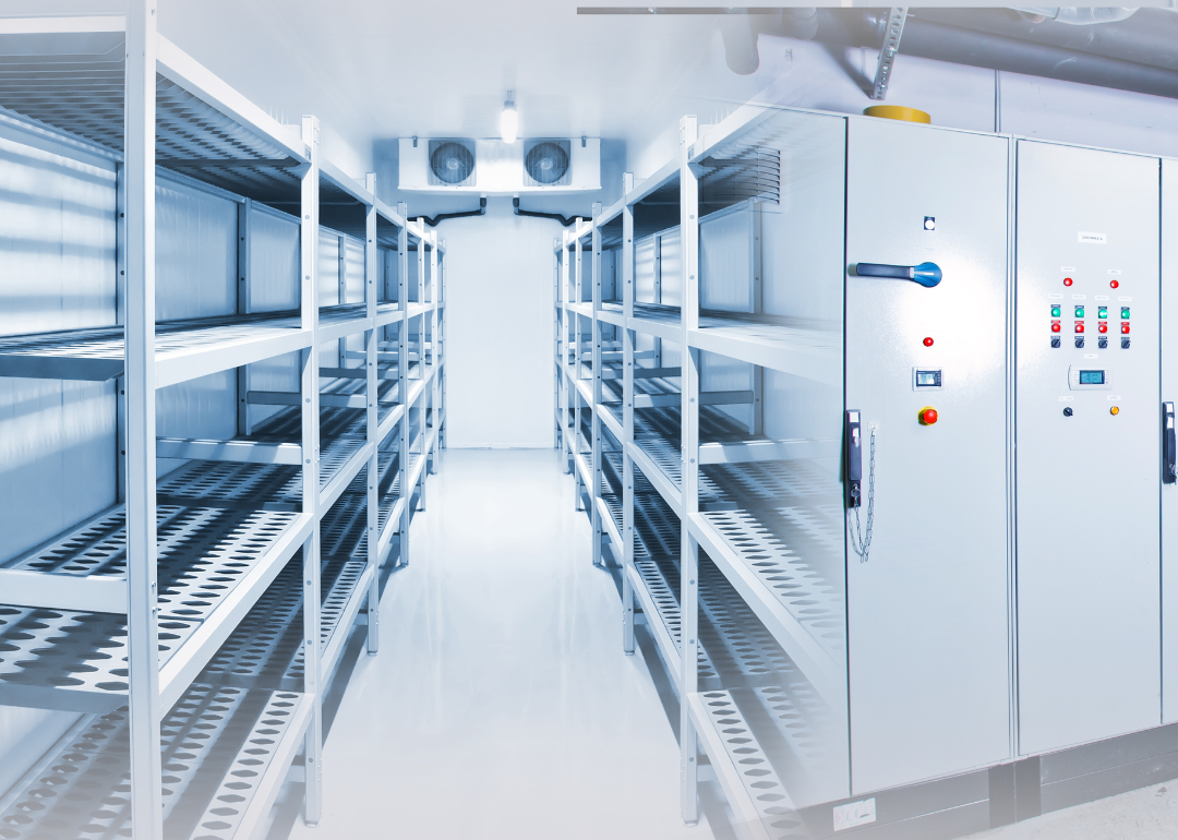 A walk-in refrigeration chamber used to store food.