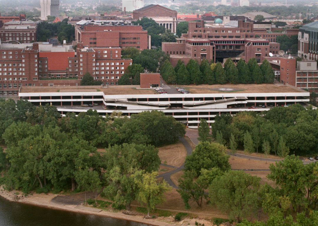 A view of the University of Minnesota as seen from the roof of Fairview Riverside.