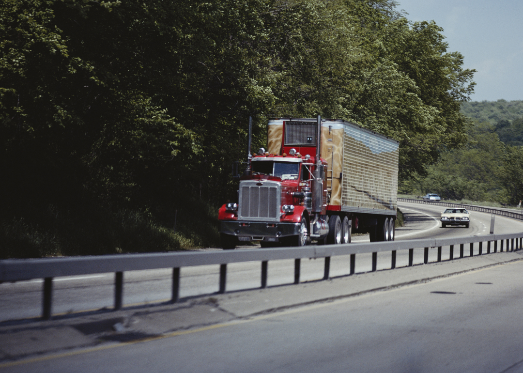 A heavy goods vehicle on a highway in 1978.