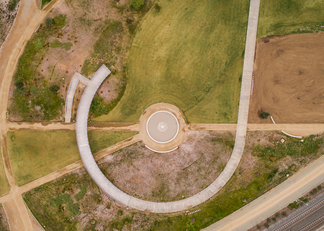 An aerial view of Los Angeles State Historic Park.