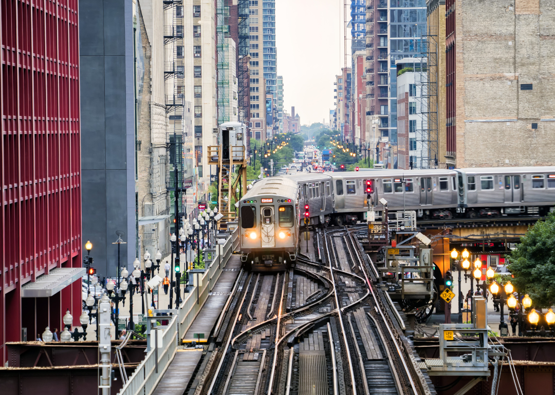 A train on elevated tracks in Chicago.
