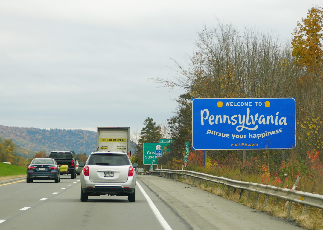 Interstate 81 and the welcome sign at the border into Pennsylvania.