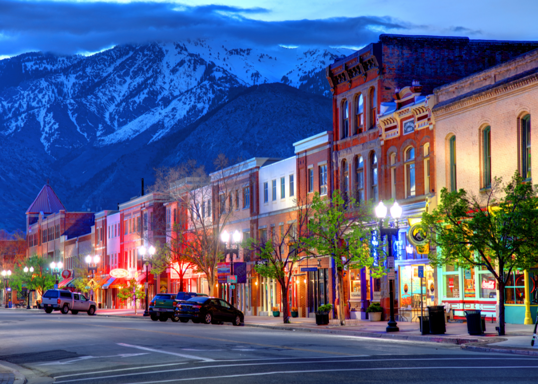 Downtown Ogden, Utah, as seen at night.
