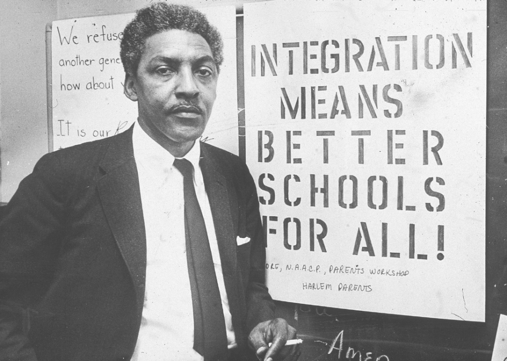 Bayard Rustin, spokesman for the Citywide Committee for Integration, at the organization's headquarters