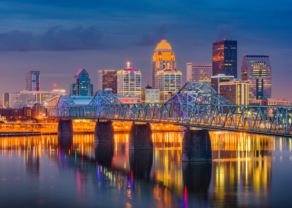 Downtown Louisville, Kentucky, as seen at night.