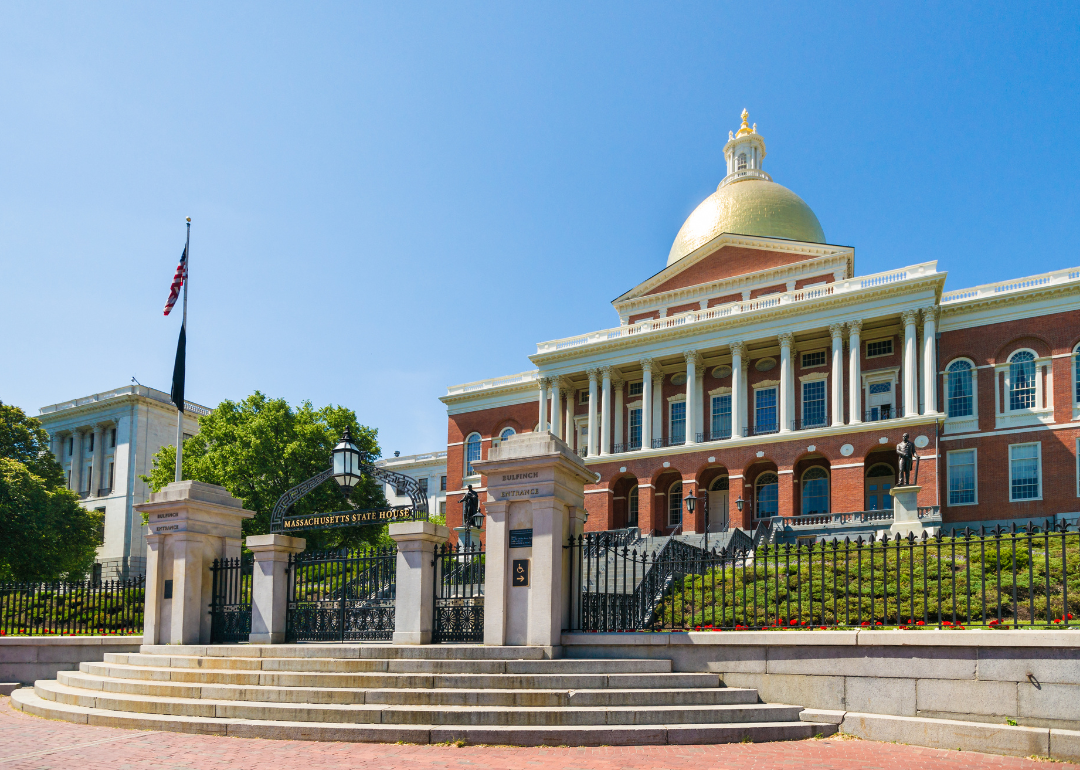 The Massachusetts State Capitol in Boston on a sunny day.
