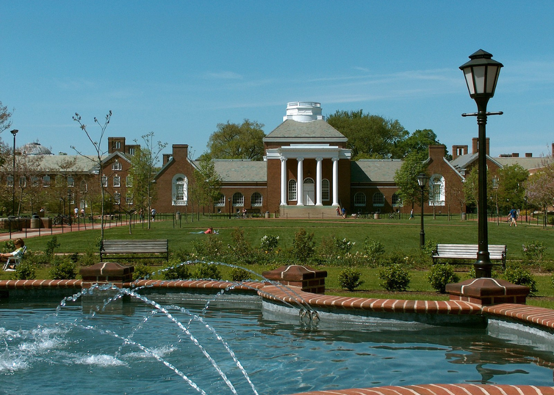 The University of Delaware in Newark, with Memorial Hall in the background and Magnolia Circle in the foreground.