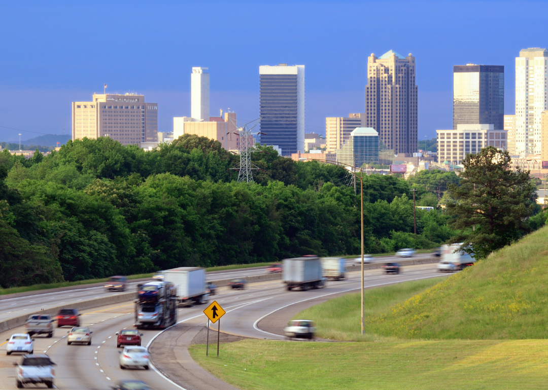 The skyline of Birmingham, Alabama, from above Interstate 65.