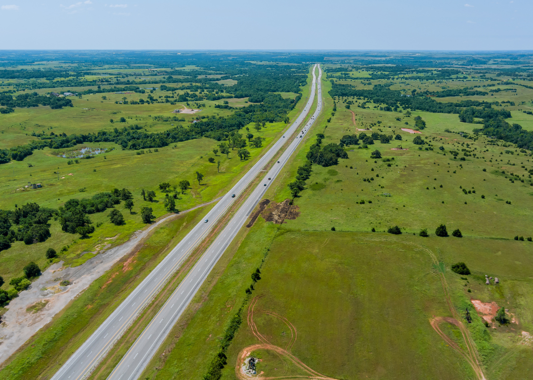 An aerial view of the historic Route 66 roadbed near Clinton.