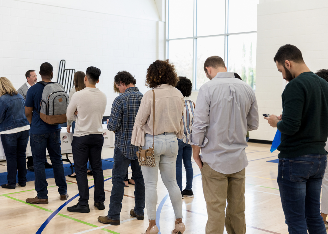 A line of voters at a polling place