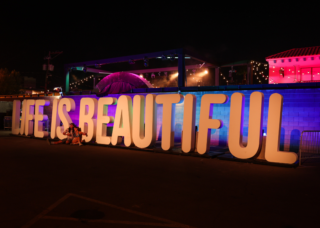 A 'Life is Beautiful' sign at the 2022 Life Is Beautiful Music & Art Festival on September 16, 2022.