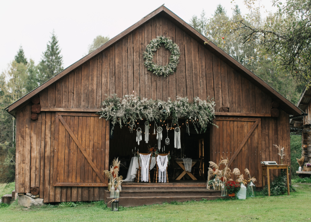 A wedding setting at a barn