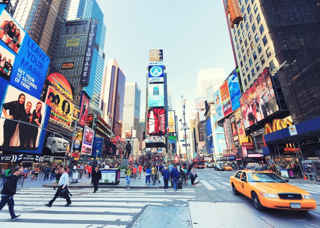 A busy street in Times Square.