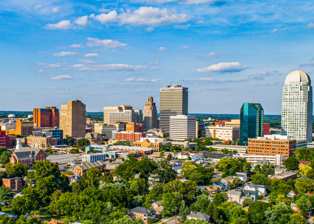 A distant view of downtown Winston-Salem.