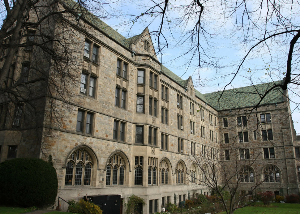 #36. Boston College A dark stone building at Boston college.
