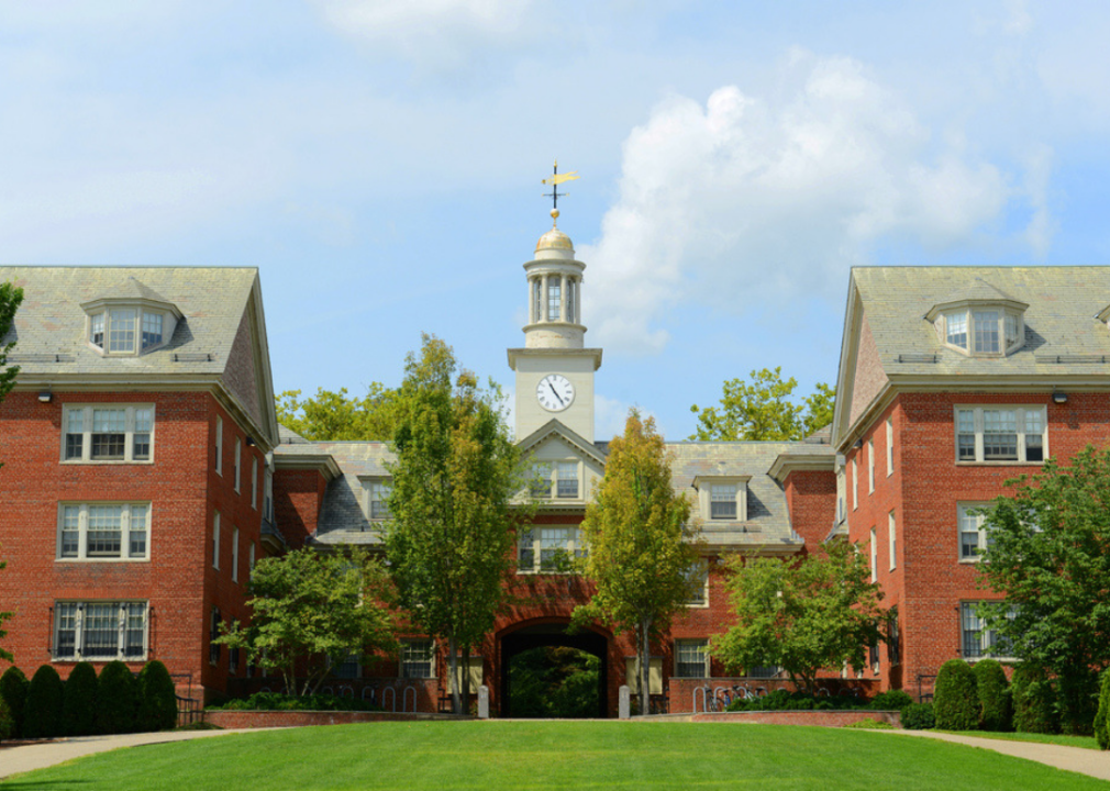 #30. Brown University A red brick building with a clocktower.
