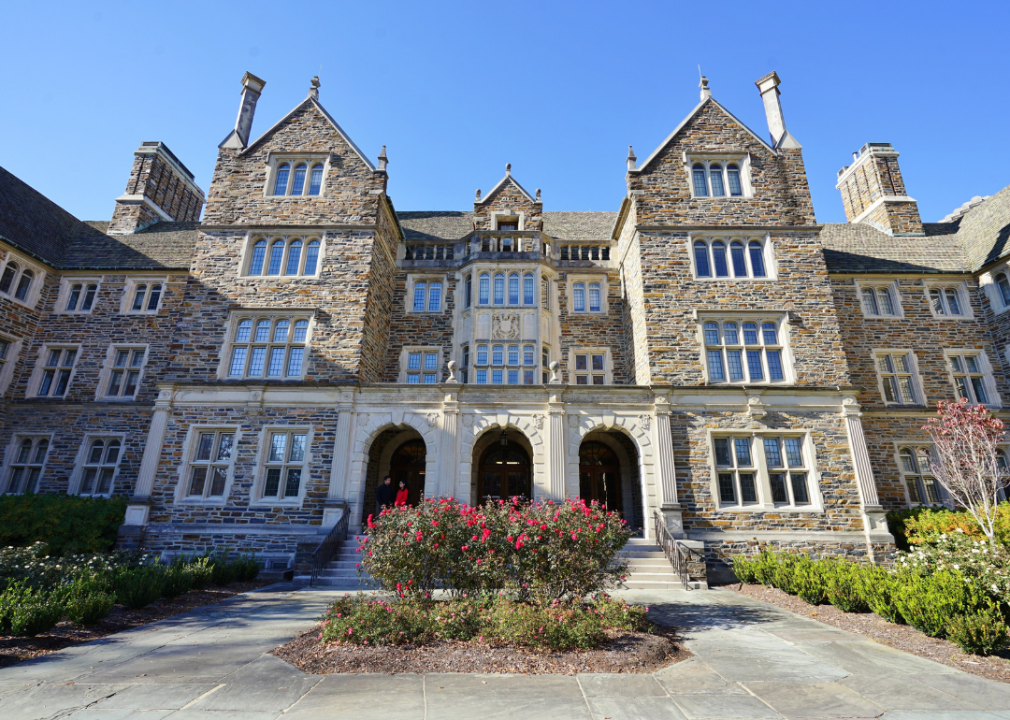 #15. Duke University A stone building at Duke University.