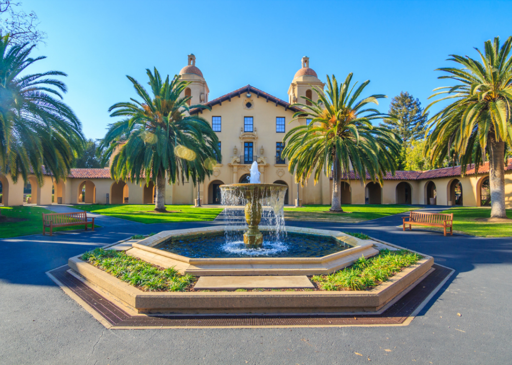 #4. Stanford University Stanford lined with palm trees.