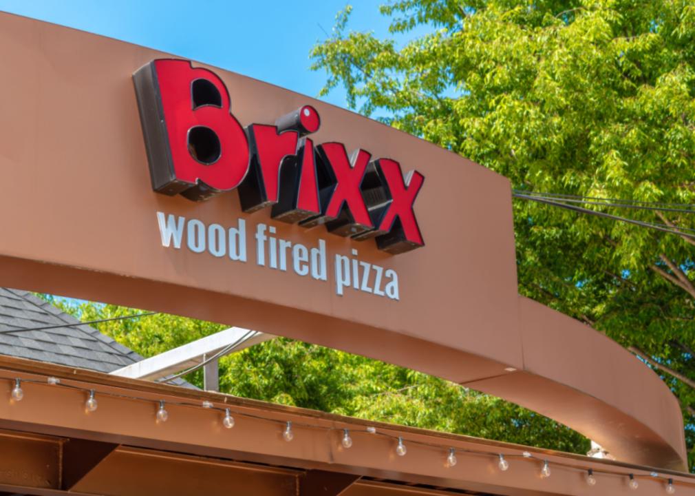 A sign for Brixx Wood Fired PIzza.