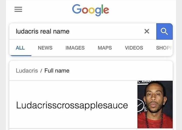 A screen grab of a Google search about the rapper Ludacris.