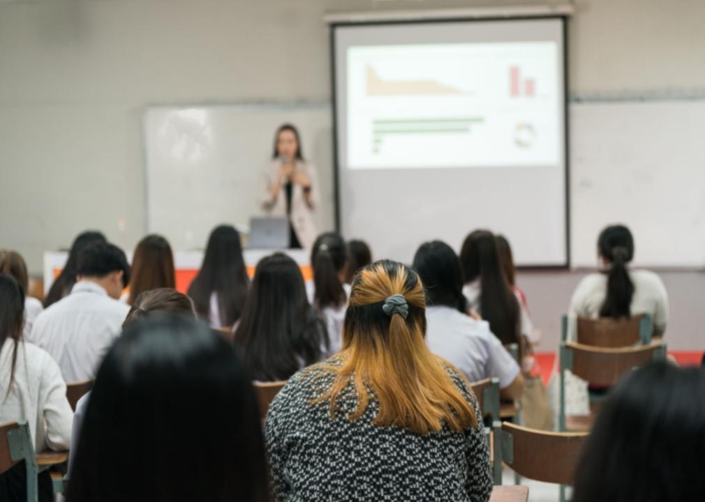 A college classroom.