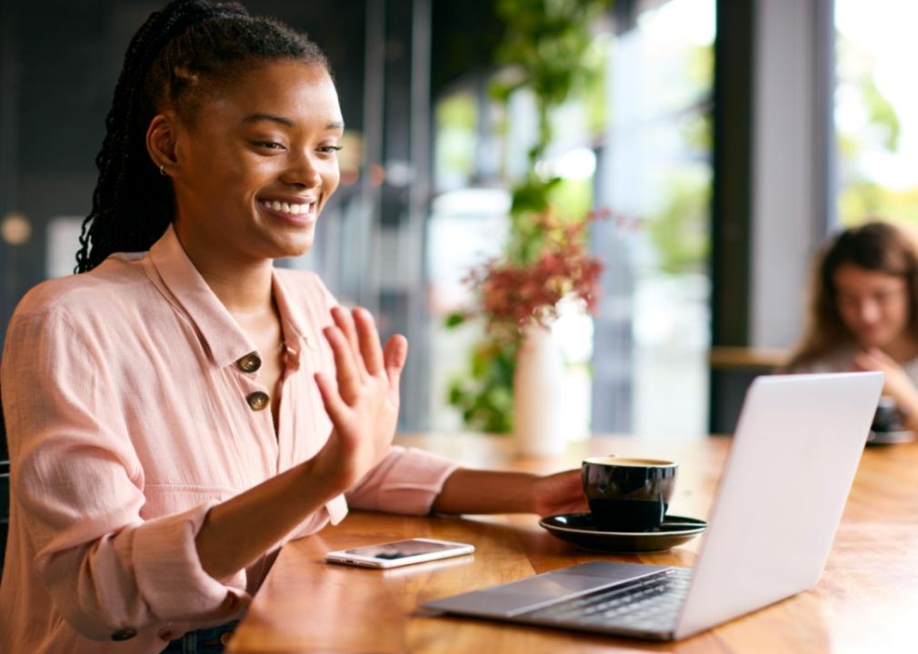 A woman having a virtual coffee chat.