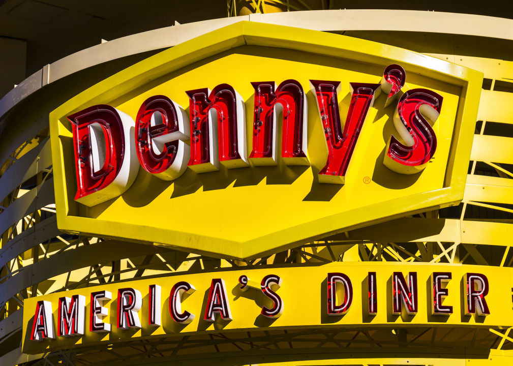 A close up of a large Denny's sign with the words America's Diner underneath.