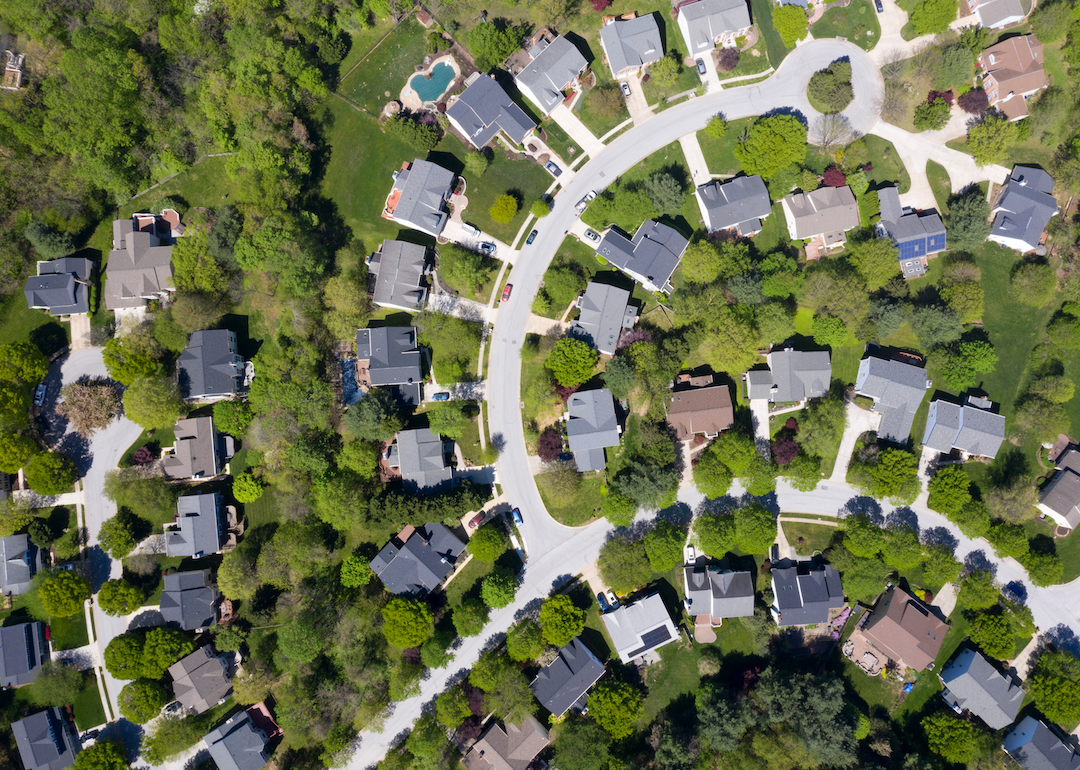 An aerial view of homes.